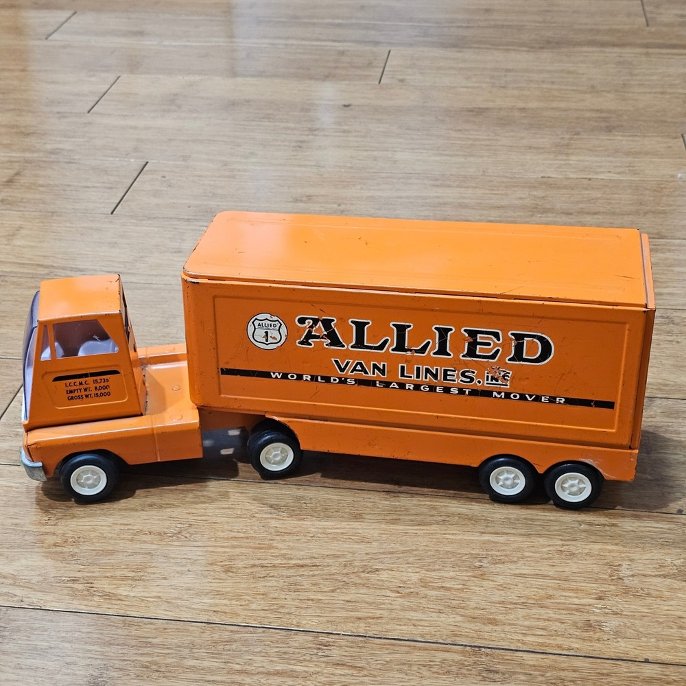 VTG Tonka Allied Van Lines Semi Truck Trailer Pressed Steel Moving‎ Truck 1960s